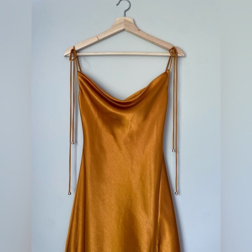 NEW Self-Portrait Burnt Orange Satin Midi Dress Lace | US 0 UK 4 - Picture 11 of 12